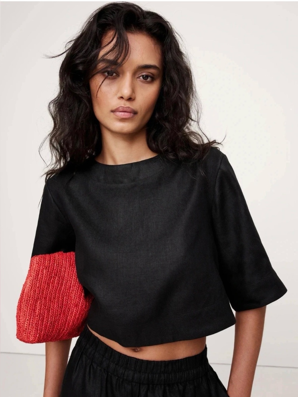 Banana Republic Linen Boat Neck Black Crop Top - NWT